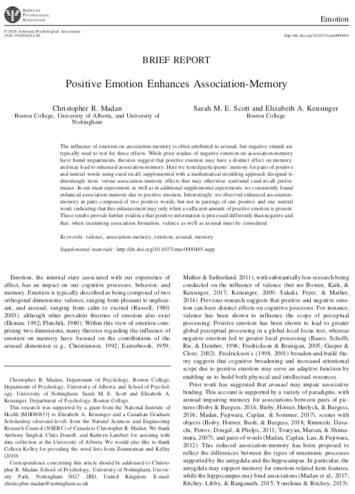 Positive emotion enhances association-memory