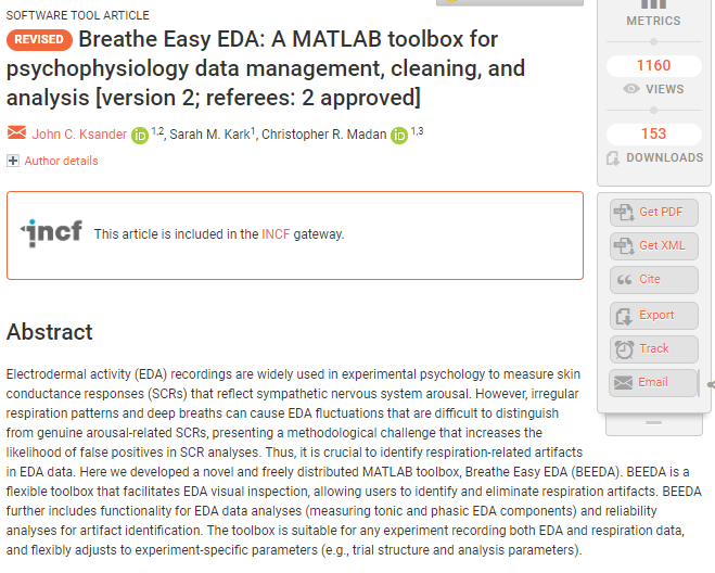 Breathe Easy EDA: A MATLAB toolbox for psychophysiology data management, cleaning, and analysis