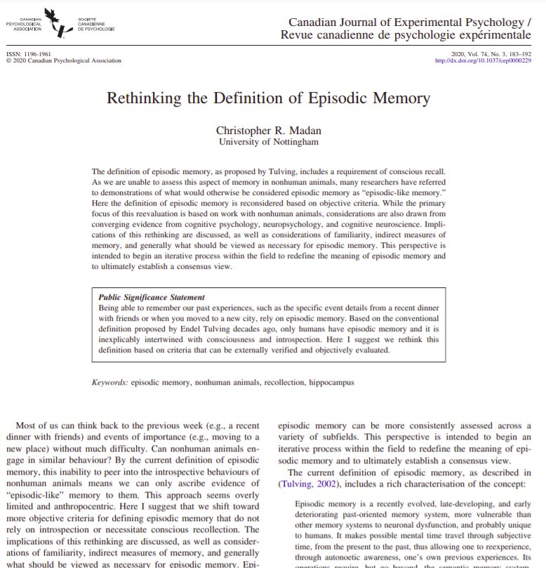 Rethinking the definition of episodic memory