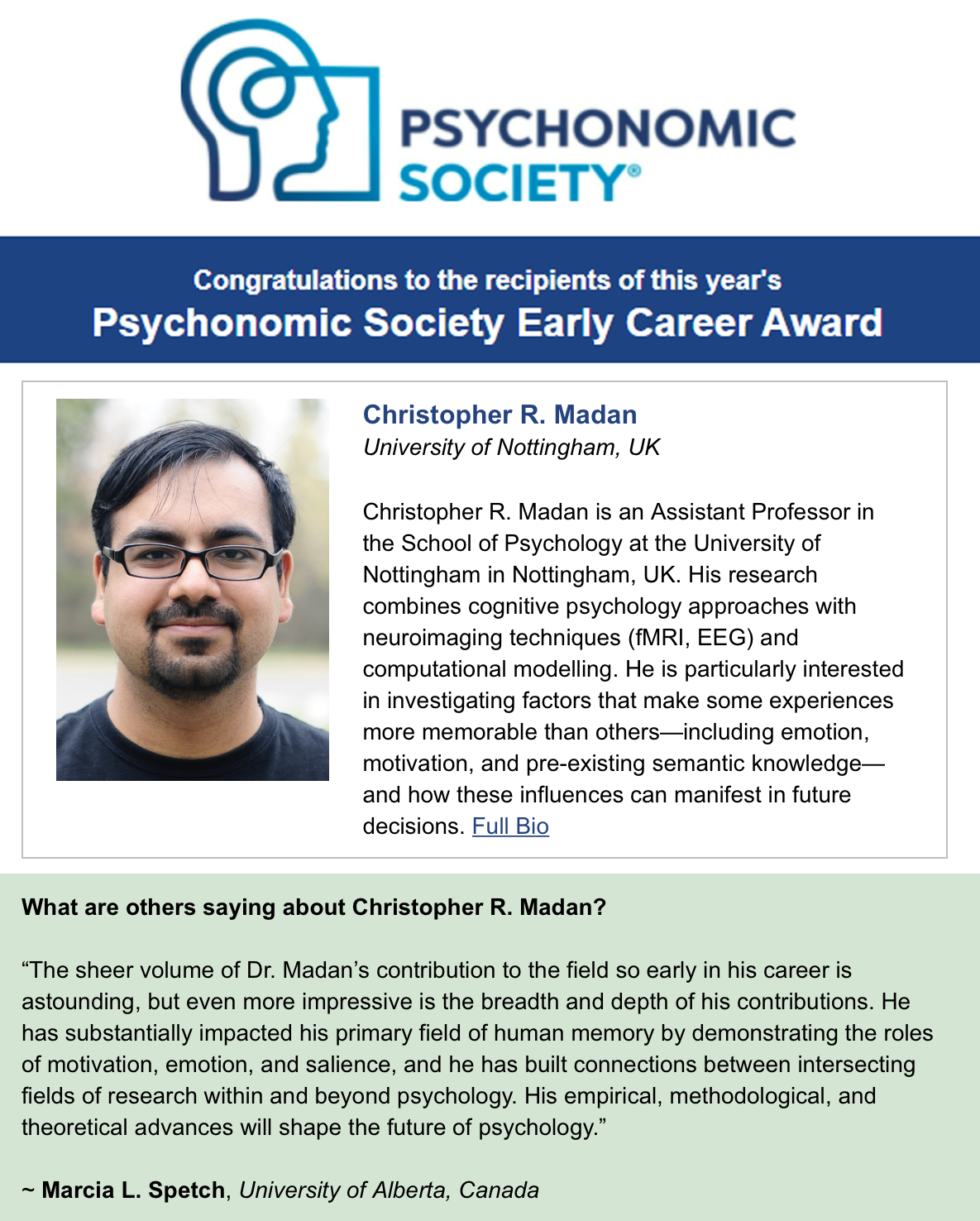 Psychonomic Society Early Career Award