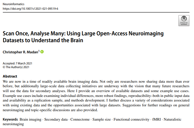 Scan Once, Analyse Many: Using large open-access neuroimaging datasets to understand the brain.