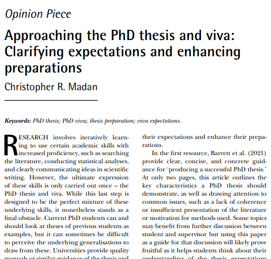 Approaching the PhD thesis and viva: Clarifying expectations and enhancing preparations