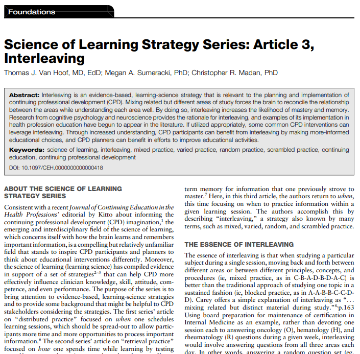 Science of Learning Strategy Series: Article 3, Interleaving